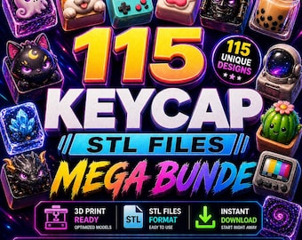 115 Keycap 3D Print STL Bundle | printable mechanical keyboard keycaps models | Commercial Use, Instant Download