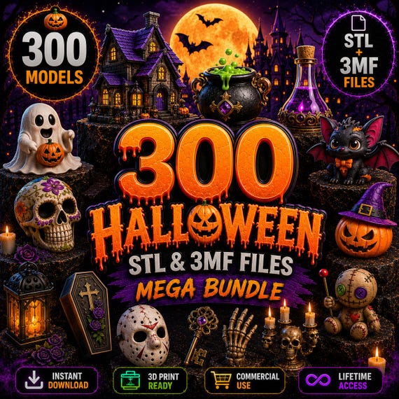 300 Halloween STL & 3MF Files Bundle | Decors, Clickers, Scary Masks, Figure Toys Hollaween 3D Printing Models | commercial use stl