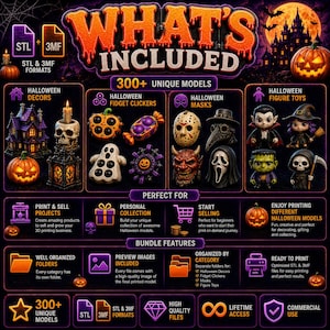 300 Halloween STL & 3MF Files Bundle | Decors, Clickers, Scary Masks, Figure Toys Hollaween 3D Printing Models | commercial use stl image 2