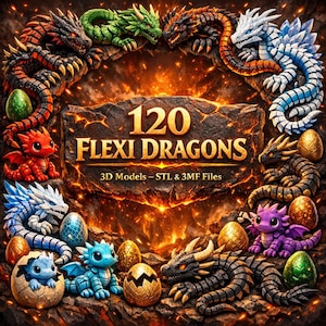 Flexi Dragon STL and 3MF Files 120 3D Print Models - Articulated Dragons, Stand Holder, Eggs, Keychains, Instant Download