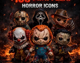100 Mini Flexi Horror Icons STL & 3MF Bundle| Articulated Fidget Toys print-in-place Figures and keychains | Halloween 3D Print Files