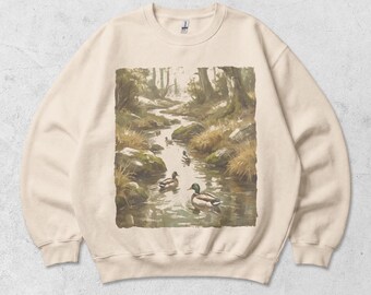 Boho Unisex Cabincore Crewneck Cozy Season Rustic Cabin Shirt, 90s Vintage Wildlife Mallard Pullover