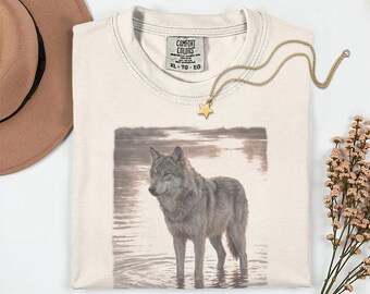 Comfort Colors®, Emo Silly Wolf Shirt, Cute Wolf Gift, Grey Wolf Washed Oversize Tee, Wolf Vintage 90s Graphic Style, 2000s, Tshirt