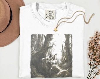 Comfort Colors®, Wilderness Tee, Grey Wolf Washed Oversize Tee, Grunge Clothing Aesthetic, Retro, Wolves Vintage 90s Graphic Shirt