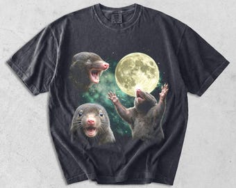 Funny Mole Shirt Retro Vintage Animal Tee, Cute Mole Graphic T-Shirt, Underground Animal Lover Gift, Oversized Washed Aesthetic Tee