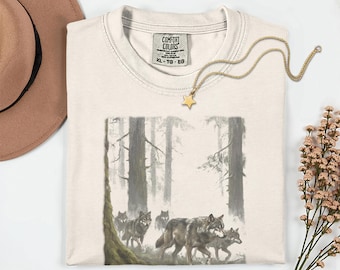 Comfort Colors®, Wilderness Tee, Nature Galaxy Y2k Streetwear, Vintage Wolf 90s Graphic Shirt, Alpha Wolf Washed Shirt