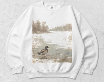 Retro Ducks Nature Sweatshirt, 90s Vintage Wildlife Mallard Pullover, Boho Unisex Cabin Core Crewneck Cozy Season