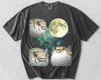 Funny Pufferfish Shirt Retro Vintage Blowfish Tee, Cute Puffer Fish Graphic T-Shirt, Ocean Animal Lover Gift, Oversized Washed Style Tee