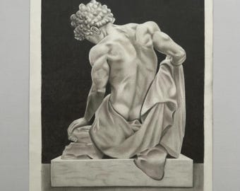 Hyperrealistic Marble Male Statue Drawing