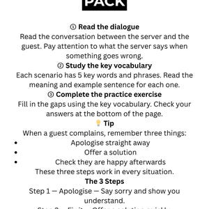 Waiter's Complaint Handling Script Pack | 8 Restaurant English Scenarios | ESL Server Training image 2