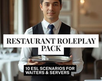 Restaurant English Roleplay Pack | 10 Waiter Training Scenarios | ESL Server Practice | PDF Instant Download