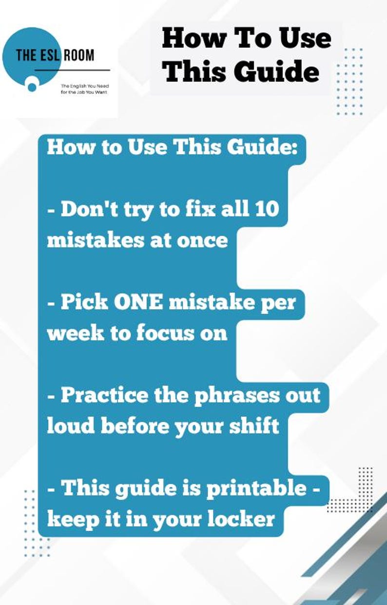 K&ouml;nnte beinhalten: Ein blau-wei&szlig;es Handbuch mit dem Titel &bdquo;How To Use This Guide&ldquo; mit Anweisungen zur Verbesserung der Englischkenntnisse. Der Leitfaden enth&auml;lt Tipps wie die Konzentration auf einen Fehler pro Woche.