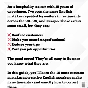 K&ouml;nnte beinhalten: Werbegrafik f&uuml;r "The ESL Room" mit dem Titel "Why These Mistakes Cost You Tips". Der Text erkl&auml;rt h&auml;ufige englische Fehler von Kellnern in Restaurants und wie man sie behebt. Das Logo ist ein blauer Kreis mit wei&szlig;em Text.