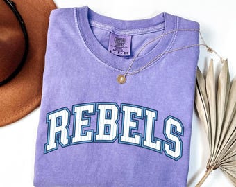 Rebels PNG, Blue Striped Rebels Mascot PNG, Varsity School Spirit Shirt Design, Team Spirit, Game Day Sports Sublimation PNG