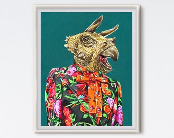 Triceratops Art Print: Fashionable Dinosaur Portrait