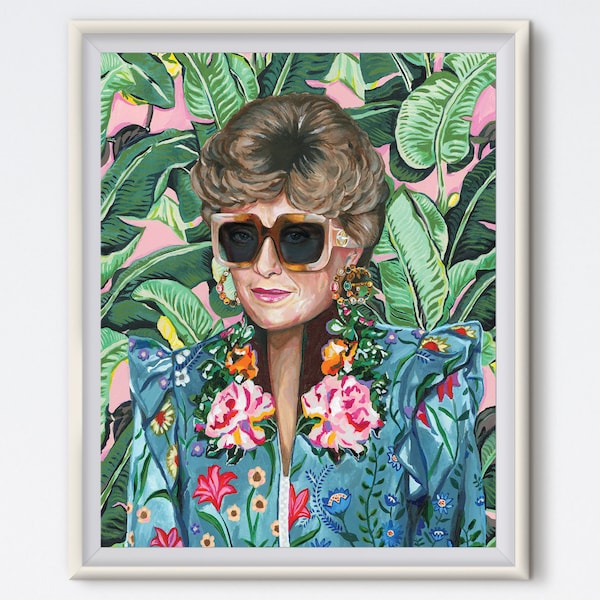 Blanche With Glasses - Blanche Devereaux - Acrylic Painting - Rue McClanahan - Art Print - Golden Girls - Tropical - Golden Girls Blanche