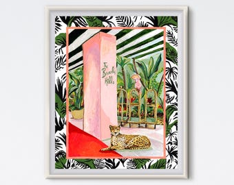 Beverly Hills Cheetah Art Print: Maximalist Cockatoo Landscape (Digital Print)