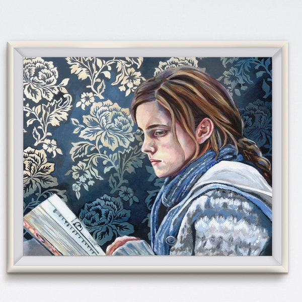 Hermione - Oil Painting - Emma Watson - Art Print - Harry Potter - Floral Painting - Hermione Granger - Books - Reading - Harry Potter Art