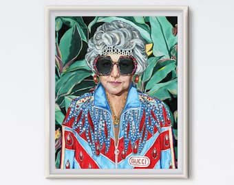 Dorothy With Glasses - Dorothy Zbornak - Acrylic Painting - Bea Arthur - Art Print - Golden Girls - Tropical - Dorothy - 80s Artwork