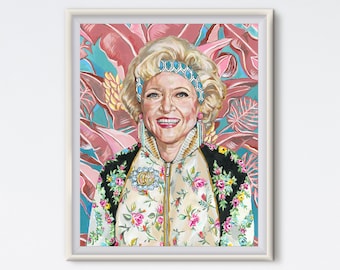 Rose - Rose Nylund - Acrylic Painting - Betty White - Art Print - Golden Girls - Tropical - Golden Girls Rose - 80s Artwork - Fashion Art