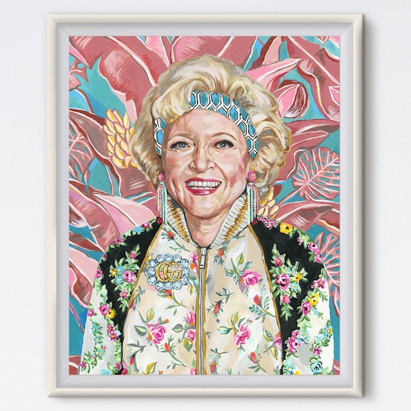 Rose - Rose Nylund - Acrylic Painting - Betty White - Art Print - Golden Girls - Tropical - Golden Girls Rose - 80s Artwork - Fashion Art