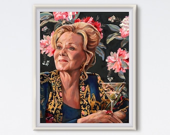 Deborah - Funny Oil Painting, Vintage Floral Portrait, Jean Smart, Hacks, Deborah Vance, Hand Painted Art Print, Gift for her