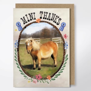 Tarjeta de agradecimiento con un mini caballo: divertida tarjeta de felicitación de poni