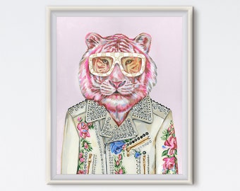 Pink Tiger - Tiger Painting - Fashion Print - Canvas Art - Contemporary Art - Fashion Art - Animal Art - Animal Painting - Art Prints