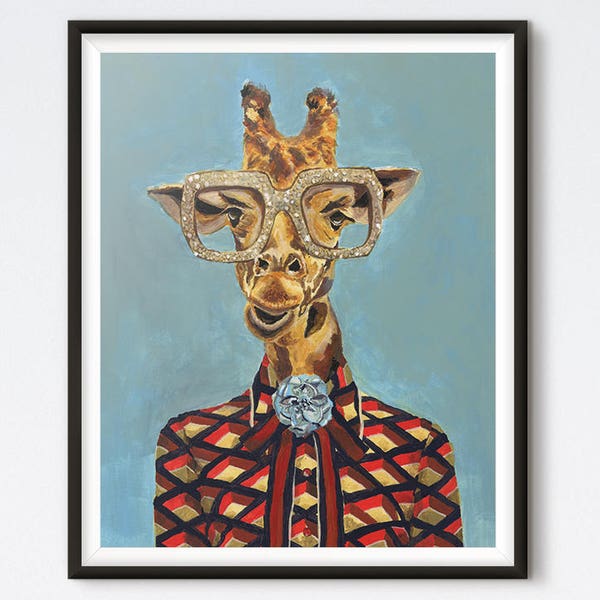 Giraffe - Giraffe Painting - Fashion Print - Canvas Art - Funny Art - Fashion Art - Animal Art - Animal Painting - Art Prints