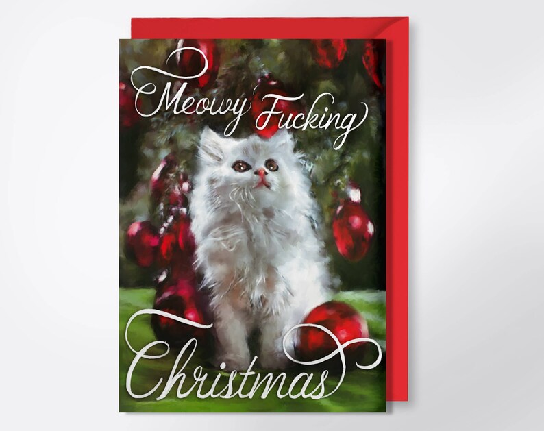 Christmas Card Meowy F-cking Christmas Adult Greeting Card Funny Christmas Card Mature Meowy Christmas Cat Christmas Card image 2