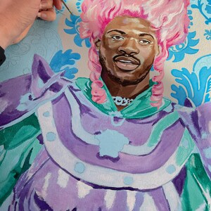 Lil Nas X Portrait in Rococo Style - Hand-Painted Art Print with Pink Wig & Armor image 5