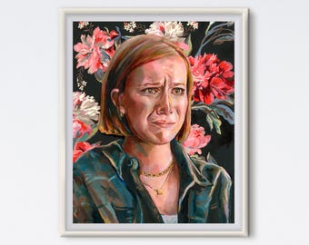 Ava - Funny Oil Painting, Vintage Floral Portrait, Hannah Einbinder, Hacks, Ava Daniels, Hand Painted Art Print, Gift for her