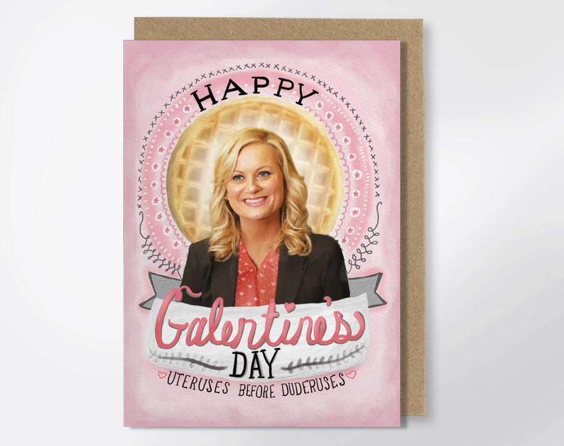 Happy Galentine's Day Leslie Knope Greeting Card Valentine's Day Card Parks & Recreation Amy Poehler Funny Greeting Card image 1