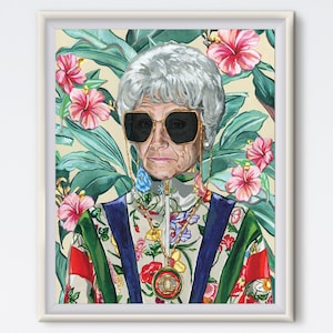 Sophia With Sunglasses - Sophia Petrillo - Acrylic Painting - Estelle Getty - Art Print - Golden Girls - Tropical - 80s Art - Fashion