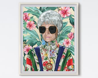 Sophia With Sunglasses - Sophia Petrillo - Acrylic Painting - Estelle Getty - Art Print - Golden Girls - Tropical - 80s Art - Fashion