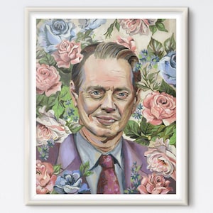 Steve Buscemi - Oil Painting - Painted Portrait - Art Print - Oil Portrait - Floral Painting - Floral Portrait - Pop Culture - Floral Print