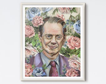 Steve Buscemi - Oil Painting - Painted Portrait - Art Print - Oil Portrait - Floral Painting - Floral Portrait - Pop Culture - Floral Print