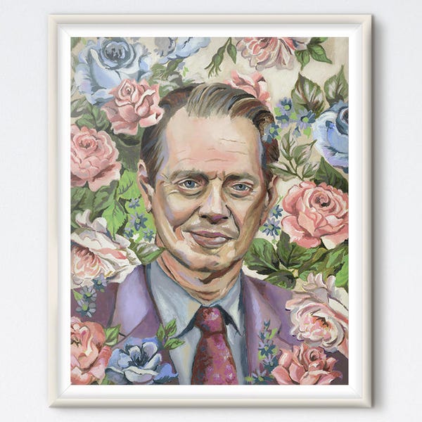 Steve Buscemi - Oil Painting - Painted Portrait - Art Print - Oil Portrait - Floral Painting - Floral Portrait - Pop Culture - Floral Print