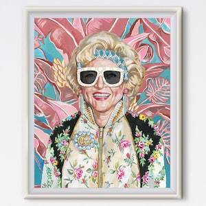 Rose With Sunglasses - Rose Nylund - Acrylic Painting - Betty White - Art Print - Golden Girls - Tropical - 80s Artwork - Fashion Art