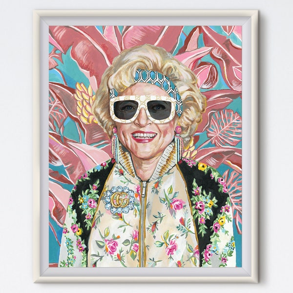 Rose With Sunglasses - Rose Nylund - Acrylic Painting - Betty White - Art Print - Golden Girls - Tropical - 80s Artwork - Fashion Art