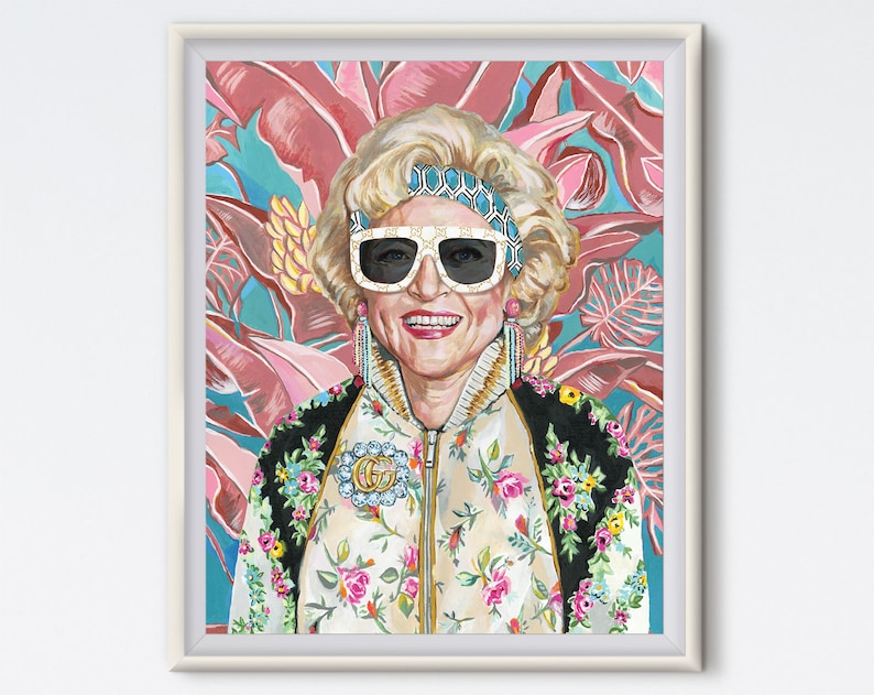 Rose With Sunglasses Rose Nylund Acrylic Painting Betty White Art Print Golden Girls Tropical 80s Artwork Fashion Art image 1