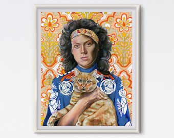 Ripley - Alien - Sigourney Weaver - Art Print - Sci-Fi Art - Horror Art - Science Fiction Art - Acrylic Painting - Pop Culture Art - Cat Art