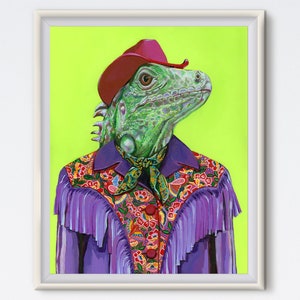 Lizard - Iguana Painting - Fashion Print - Canvas Art - Neon Cowboy - Fashion Art - Animal Art - Animal Painting - Art Prints - Southwest