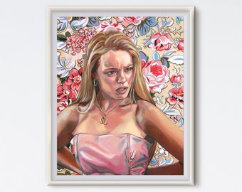 Regina - Mean Girls - Peinture à l'huile - Portrait peint - Impression d'art - Années 2000 - Peinture florale - Portrait floral - Culture pop - Imprimé floral