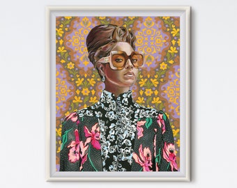 Queen Bey Art Print: Floral Fashion Portrait (Digital Print)