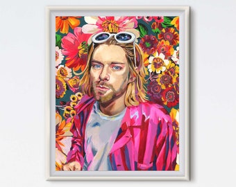 Kurt - Oil Painting - Kurt Cobain - Art Print - Nirvana - Floral Painting - Music Print - Floral Portrait - Music Art - 90s Print - Painted