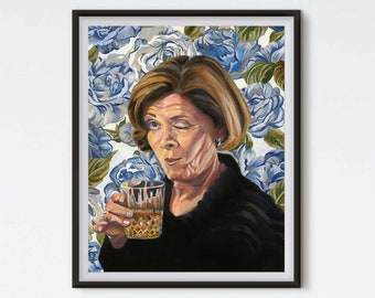 Lucille - Oil Painting - Jessica Walter - Art Print - Arrested Development - Floral Painting - Lucille Bluth - Funny Art - Winking Lucille