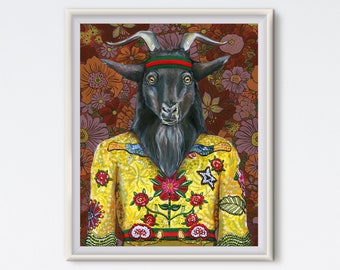 Baphomet Art Print: Regal Goat Portrait, Witchy Pagan Decor