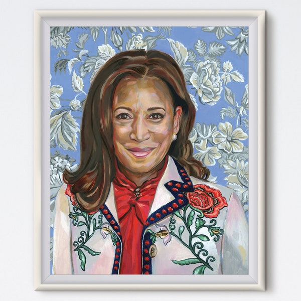 Kamala - Oil Painting - Kamala Harris - Art Print - Feminist Art - Floral Painting - Floral Portrait - Feminist Print - Contemporary