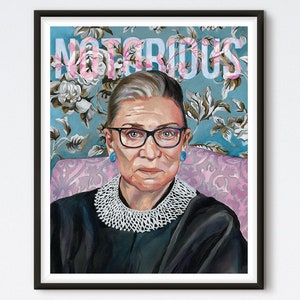 Notorious RBG - Oil Painting - Ruth Bader Ginsburg - Art Print - Feminist Art - Floral Painting - RBG - Floral Portrait - Feminist Print